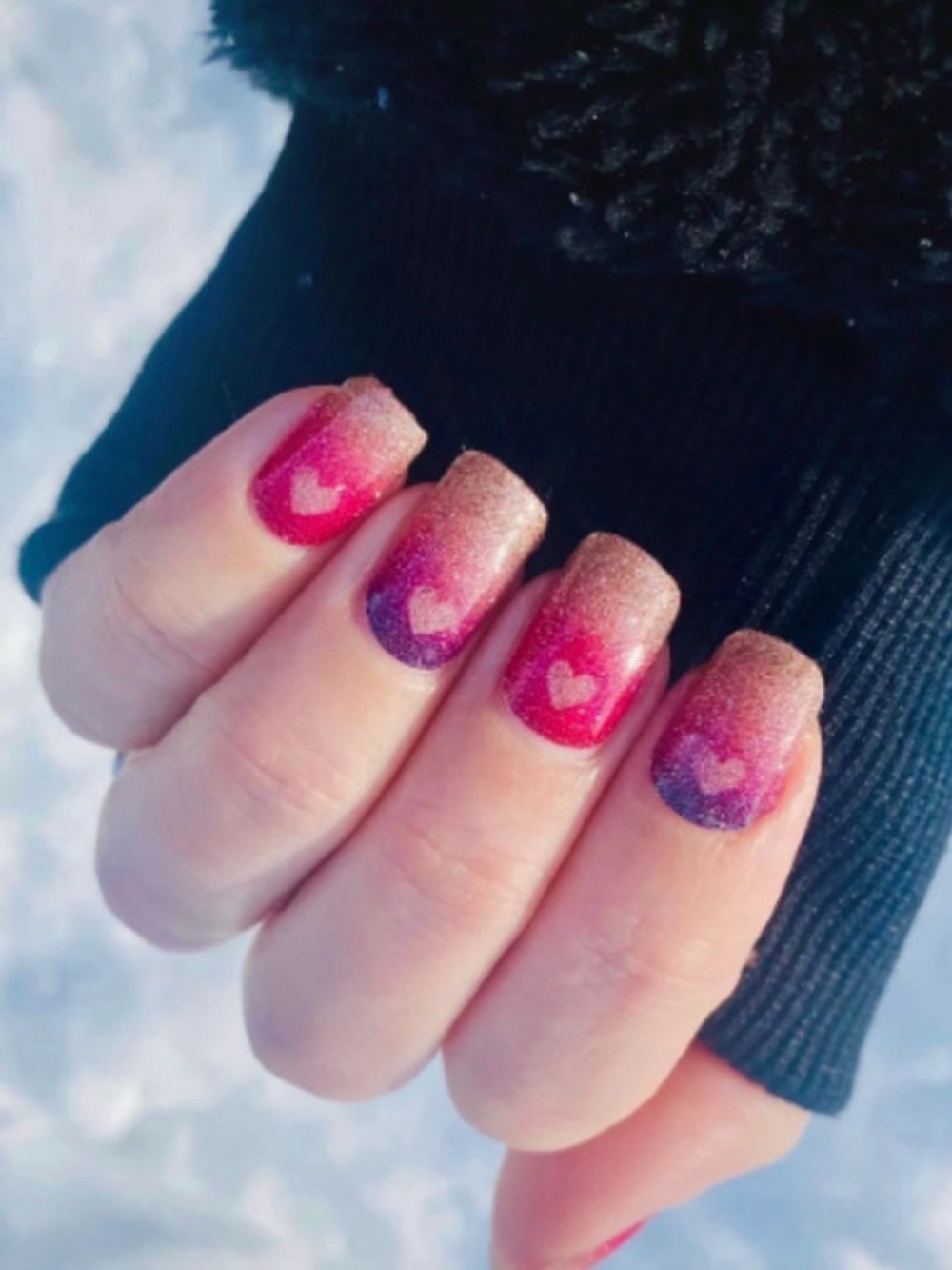 Pink Gradient Heart Nail Art - Women Accessories
